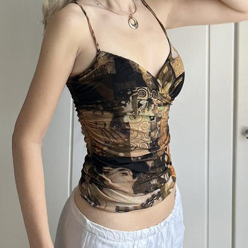 Dame tops med kunstnerisk grafisk print Stilla