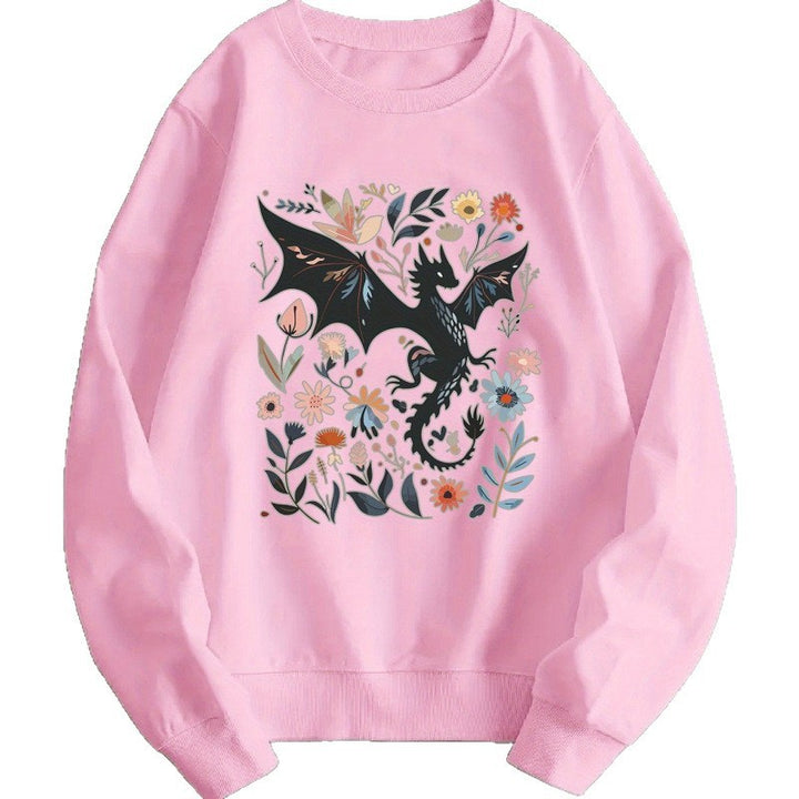 Kvinders sweatshirts med detaljeret drage- og blomstermotiv Stilla