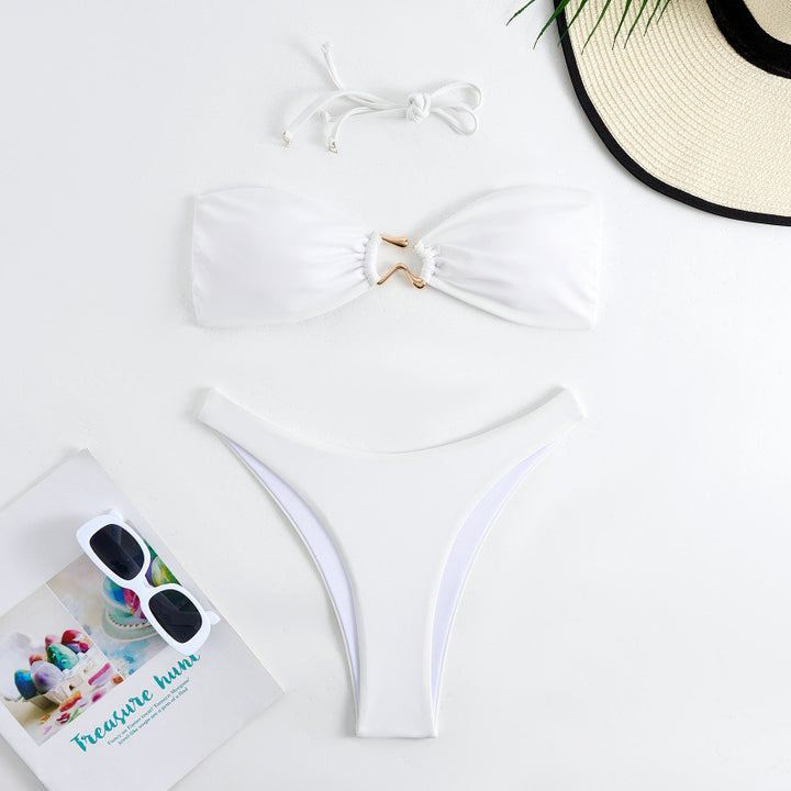 Dame Bandeau Bikini med elegant guld-detail Skovae