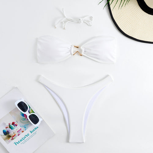 Dame Bandeau Bikini med elegant guld-detail Skovae