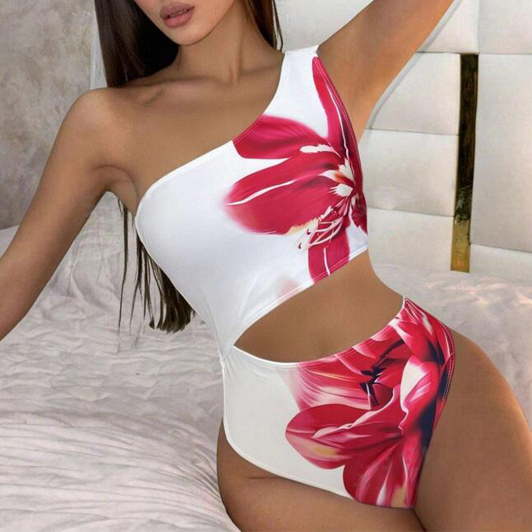 Damer Ensidig Badedragt med blomsteragtige accenter og høj skæring Stilla