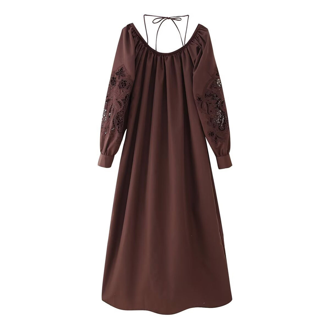 Femme Off-Shoulder Maxi Kjole med broderet ærme-detail Stilla