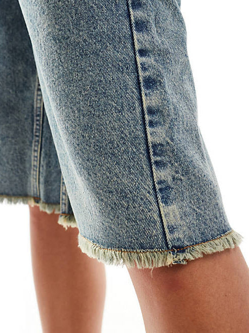 Dame Jeans-Bermudaer med frynset kant og høj talje Stilla