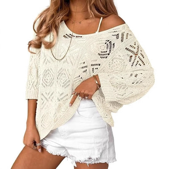Dame strikpullover med åbent skulderdesign Stilla