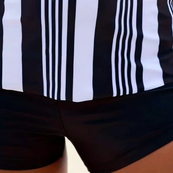 Dame Tankini-overdel med fashionable stribemønster og elegante knapdetaljer Stilla