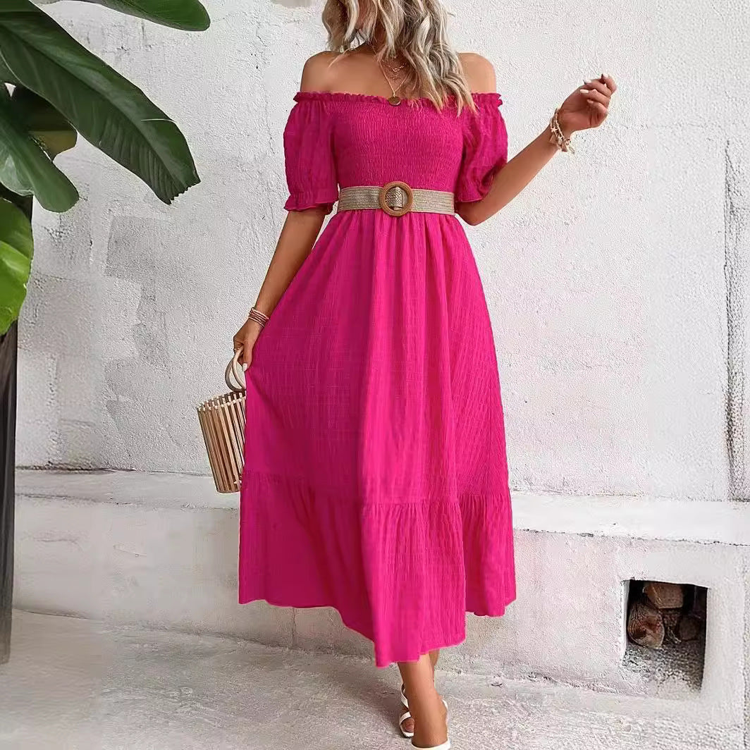 Dame Off-Shoulder Maxikjole med Ruffle-detaljer og elastisk talje Stilla