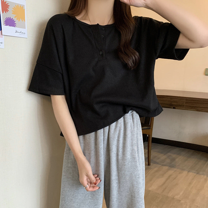 Femme Relaxed Fit Kortærmet Henley Top Stilla
