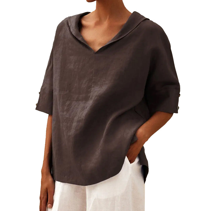 Dame afslappet linned blouse med hætte og korte ærmer Stilla
