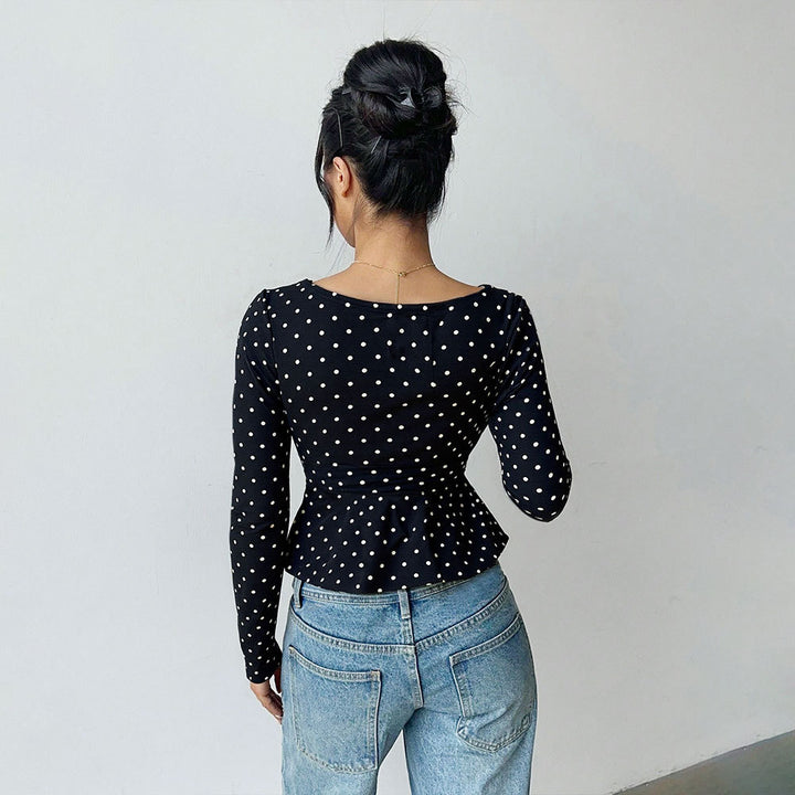 Kvinders bluse skjorte med peplum-snit og prikket mønster Stilla