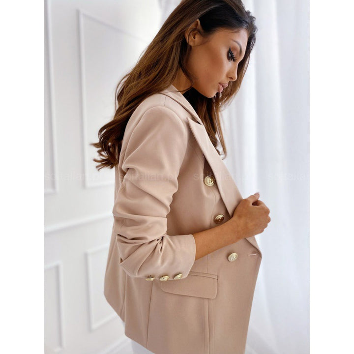 Dame Elegant Blyantsuit med dobbelt knaplukning og gyldne detaljer Stilla