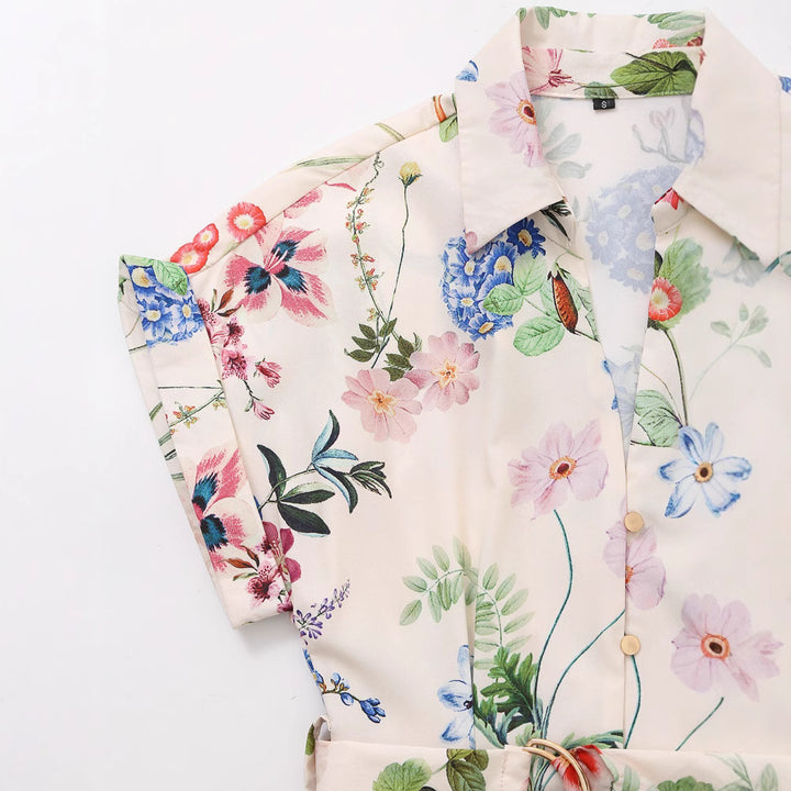 Dame Floral Print Værdikjole med Bælte Stilla