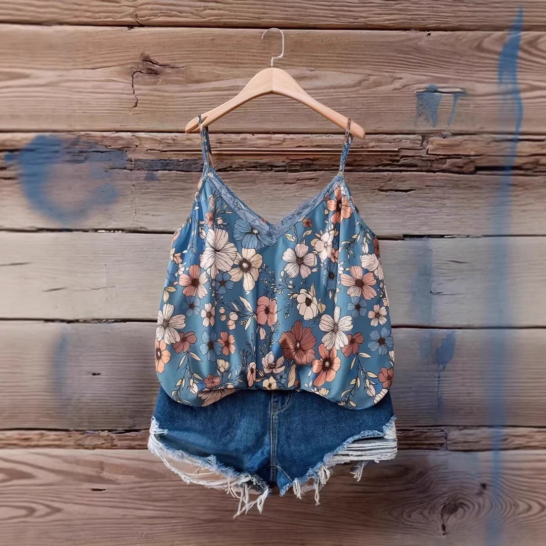Dame bluse t-shirt med blomsterdesign Skovae