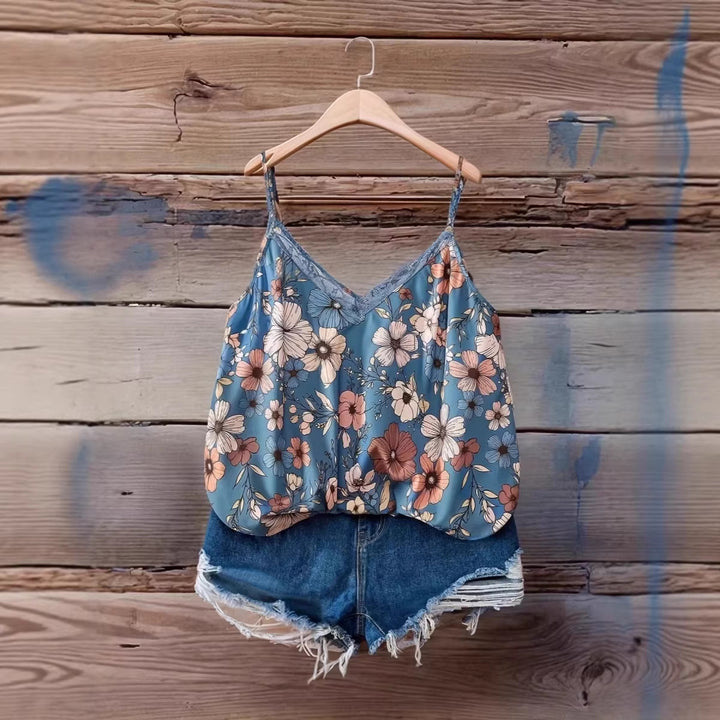 Dame bluse t-shirt med blomsterdesign Skovae