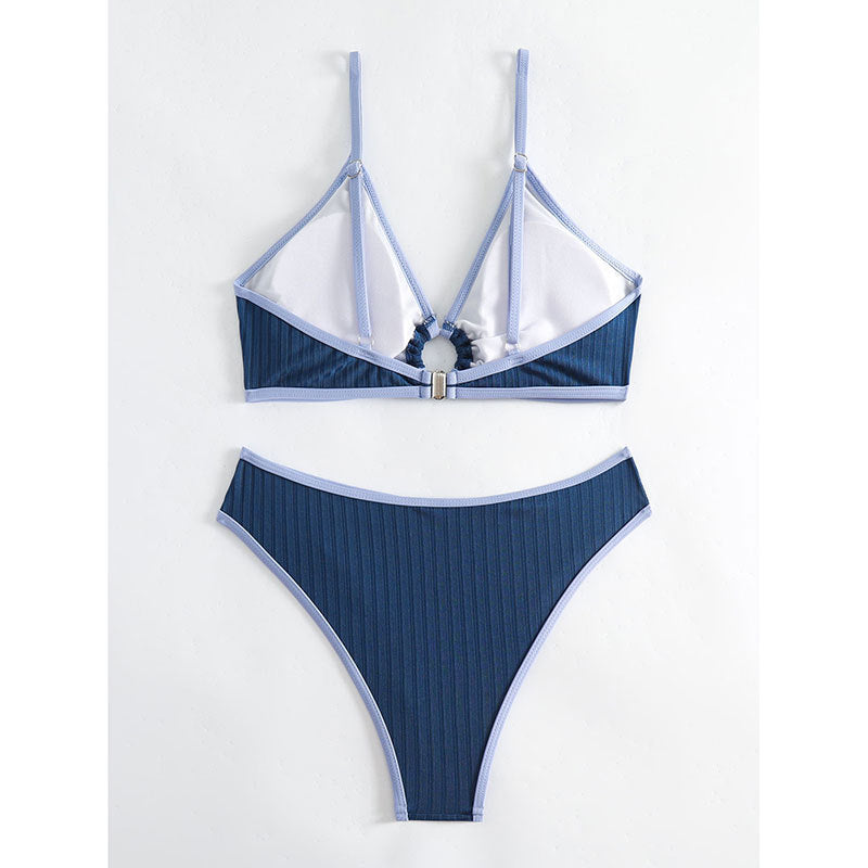 Dame Bikini-sæt med moderne ribmønster og justerbare stropper Skovae