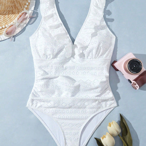 Dame Én-delt Badedragt med elegant Ruffles-detalje og legende Cut-Out Stilla