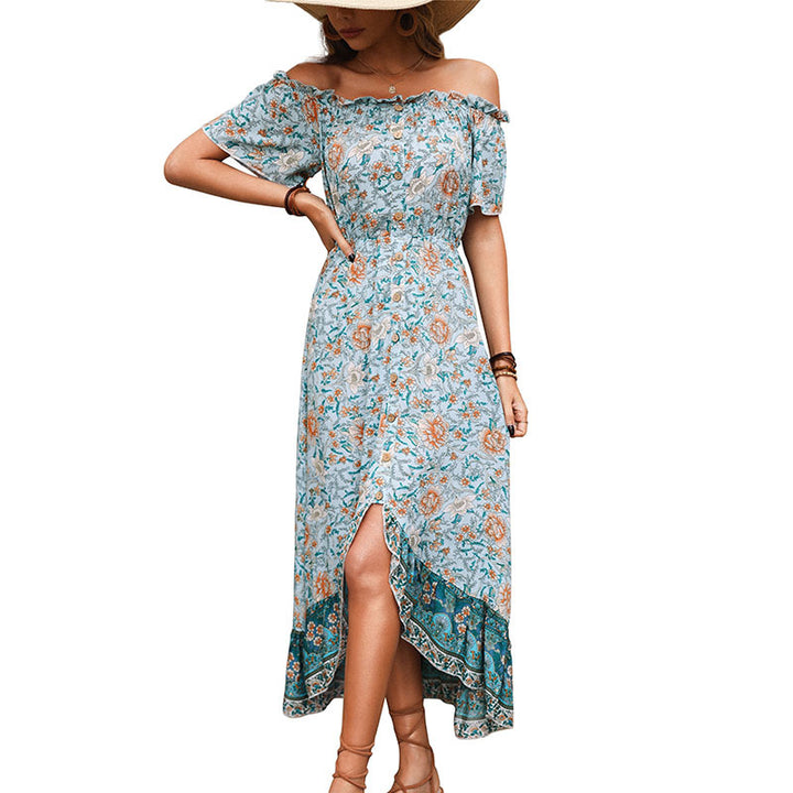 Dame Off-Shoulder Blomst Maxi Kjole med Flæsekant Stilla