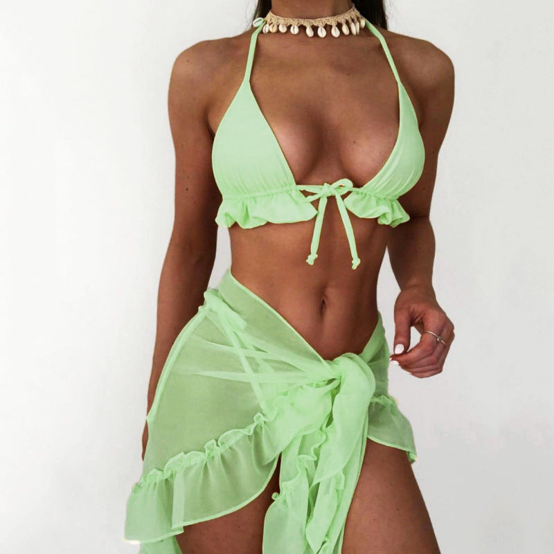 Dame Triangel-Bikini med flæser og gennemsigtig omslagsshort Stilla