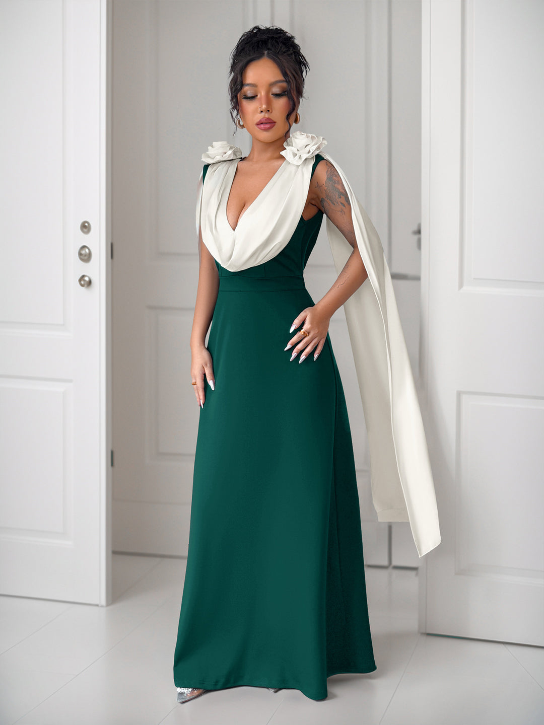 Dame Elegant Maxi-kjole med Draperede Ærmer Stilla