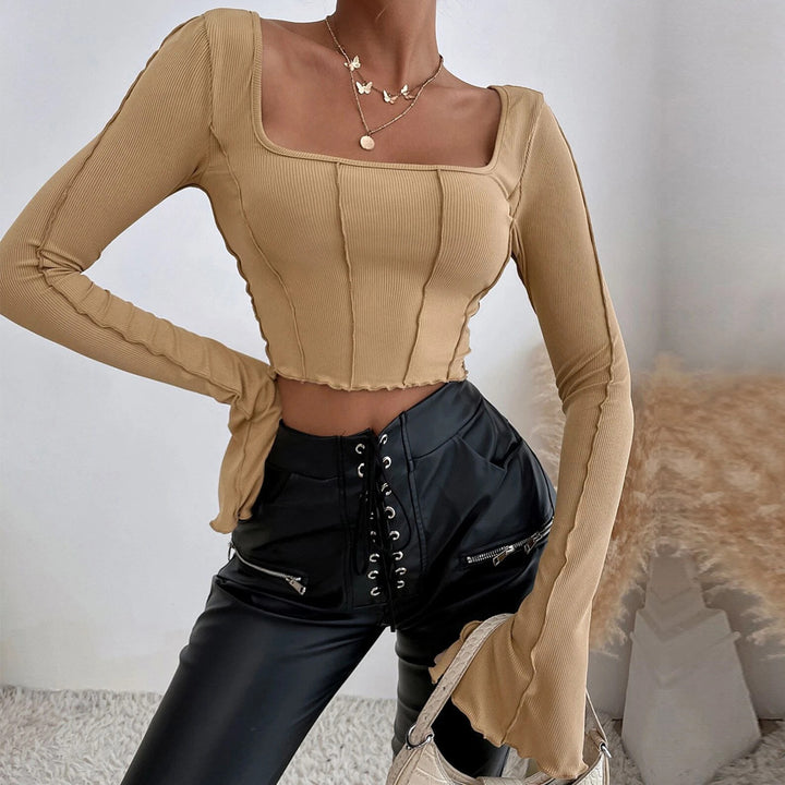 Ladies Couture Crop Top med firkantet halsudskæring og lange ærmer Stilla