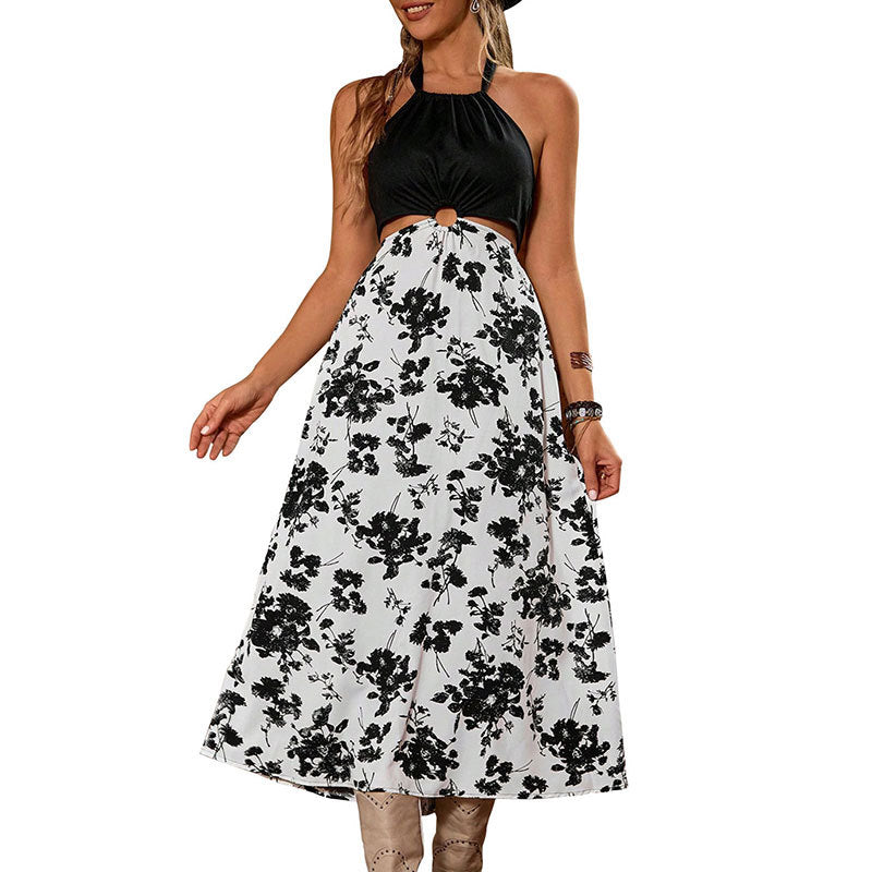 Dame maxikjole med raffineret cut-out og blomsterdesign Stilla