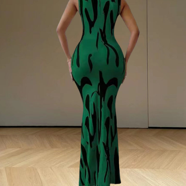 Kvinder elegant maxi kjole med figursyet snit og trendy mønster