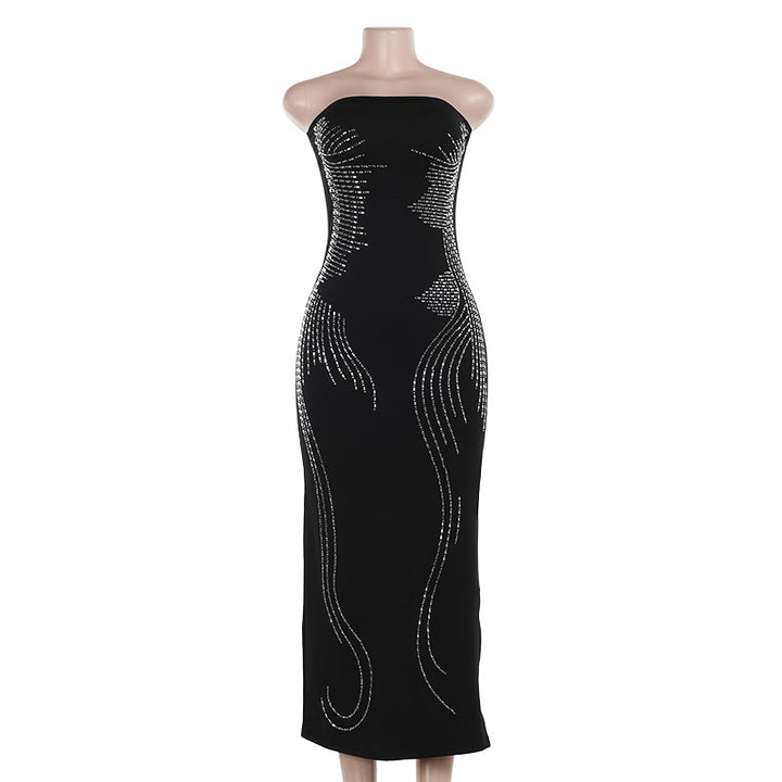 Dame Elegant Bandeau Mini Kjole med funkende accenter Skovae