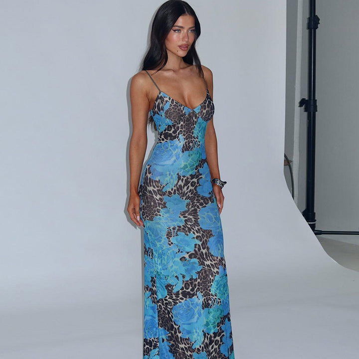 Dame Sleek Slip Maxi Kjole med Bold Floral og Dyreprint Stilla