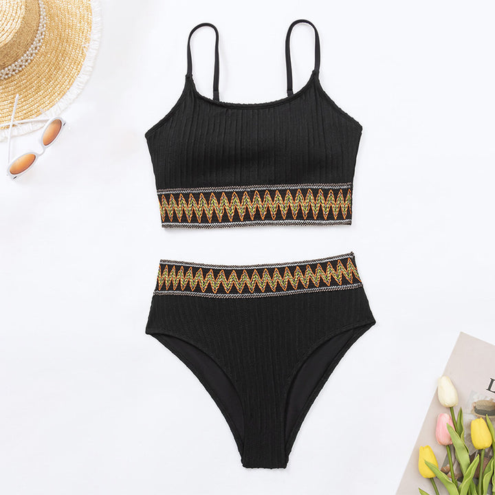 Dame Højskåret Bikini med raffineret bølgemønster Skovae