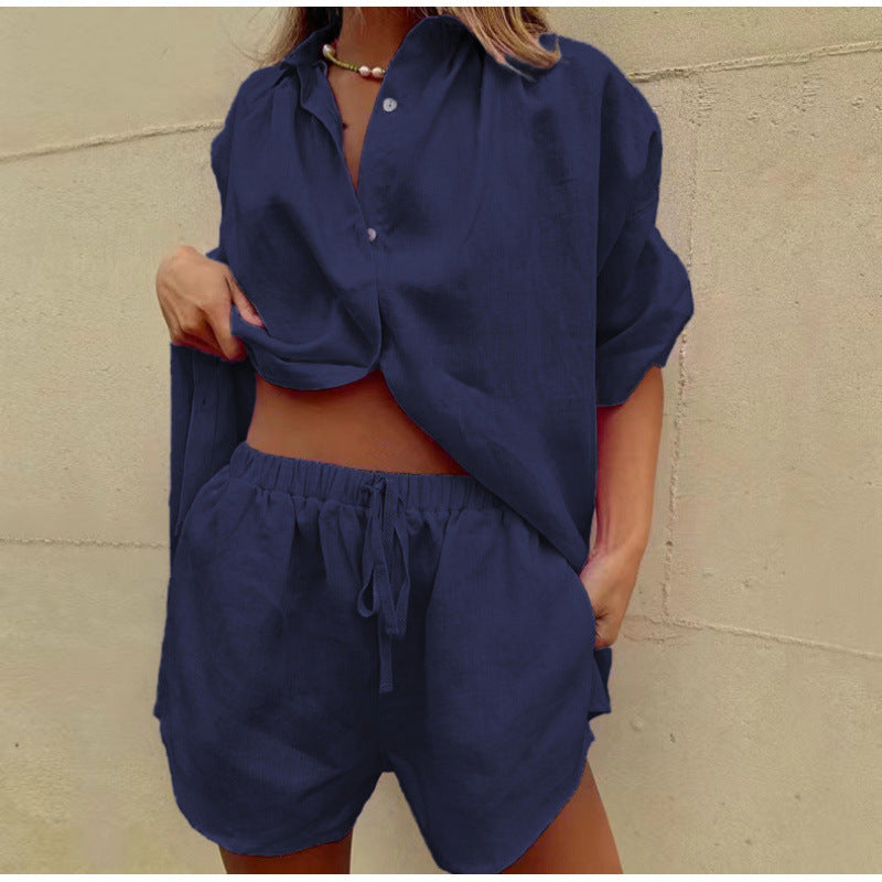 Damer Luftige Linned bluse med løse shorts Stilla
