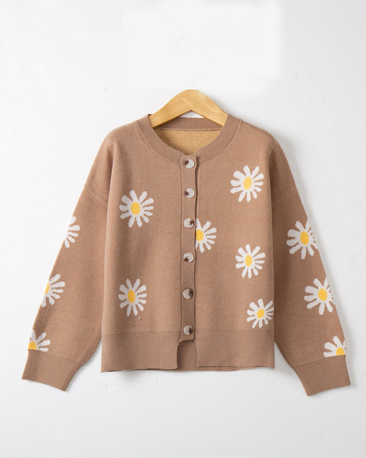 Dame knaptrøje med blomsterprint Stilla