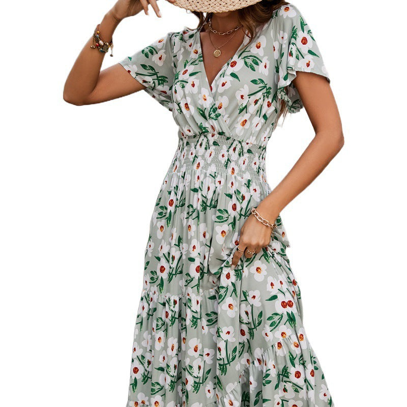 Femme Floral Print Maxi Kjole med Flæsekanter Stilla