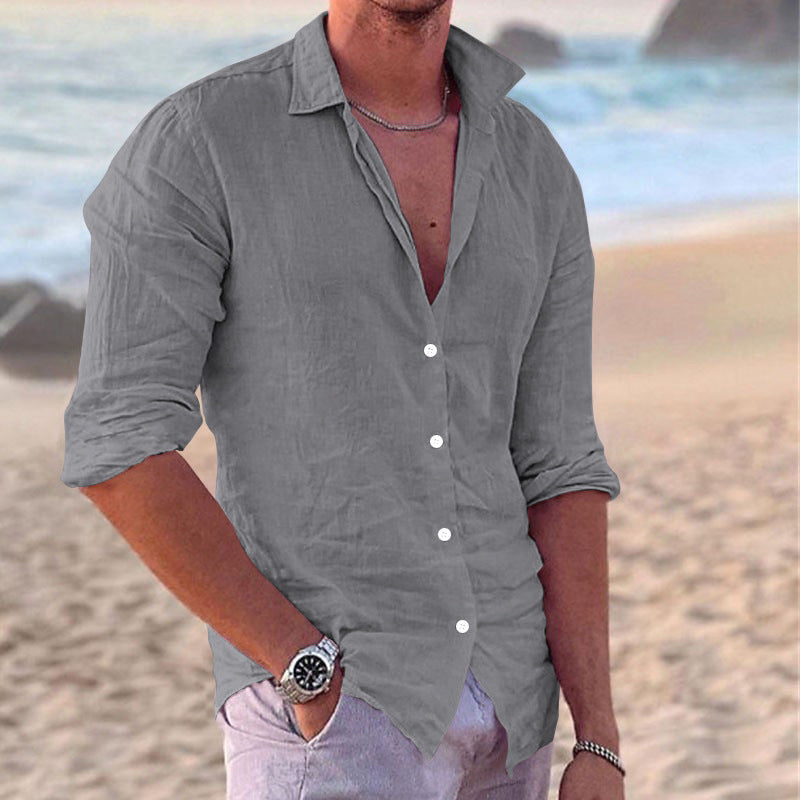 Herrer Let Casual Linned Knap-Down Skjorte Stilla