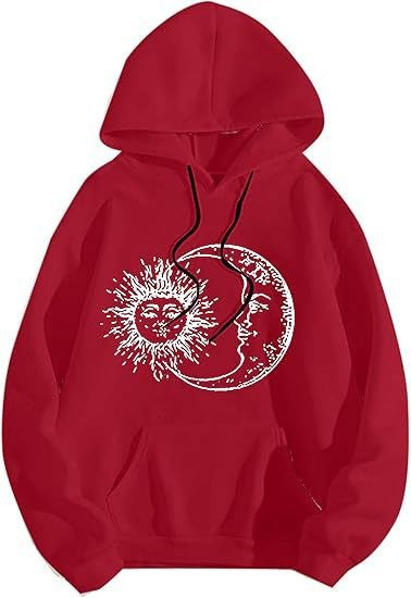 Kvinders hoodie med kunstnerisk sol-måne motiv Skovae
