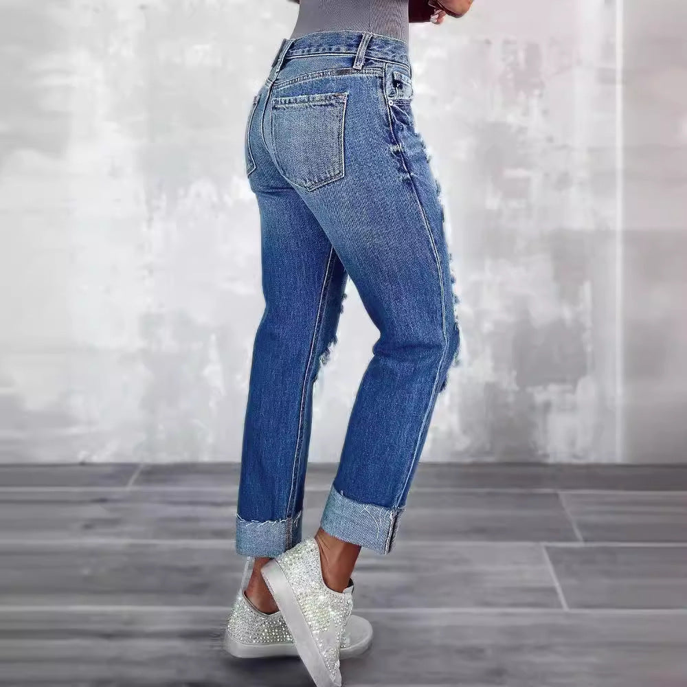 Dame Boyfriend Jeans med afslappet Ripped-design og stilfuld High-Waist skæring Stilla