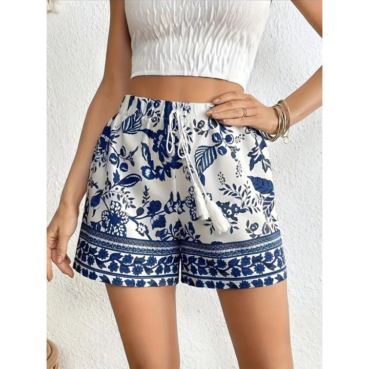 Dame fritidsshorts med blomstermønster og elastisk talje Skovae