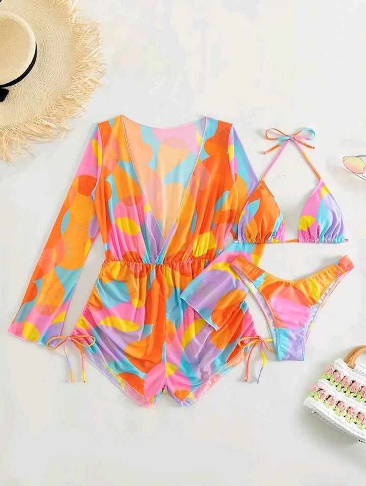 Dame Strand-outfit med moderigtigt vikleoberdel og matchende bikini Stilla