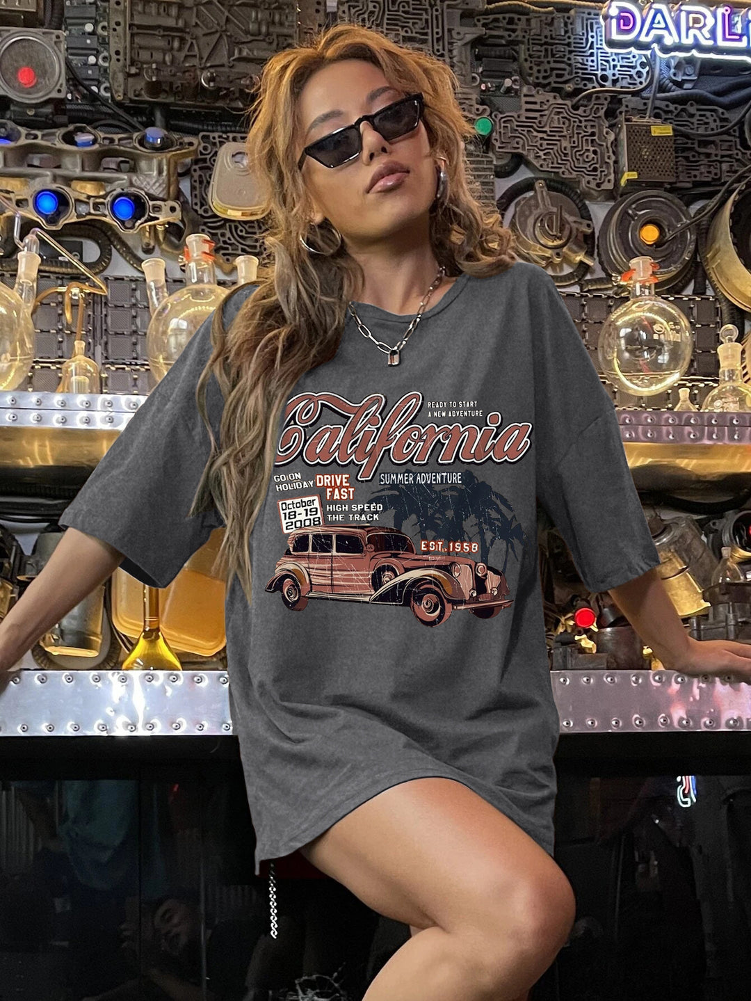 Dame afslappet T-shirt med vintage bil motiv Stilla
