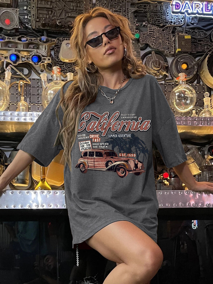Dame afslappet T-shirt med vintage bil motiv Stilla
