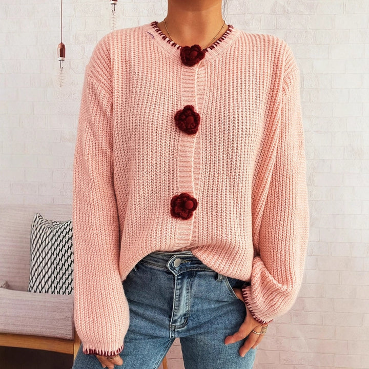 Kvinders cardigan med blomsterknapdetaljer og struktureret stof Stilla