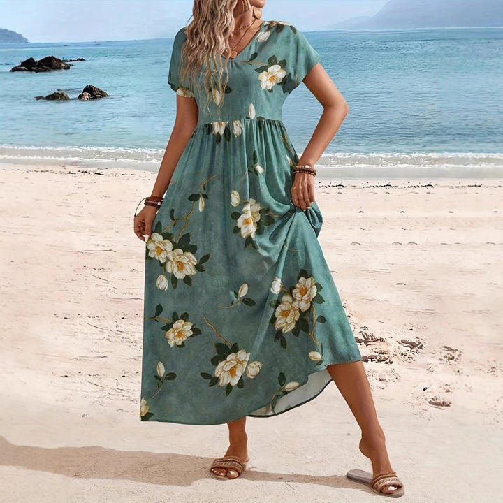 Dame Maxikjole med blomsterprint og flydende snit Stilla