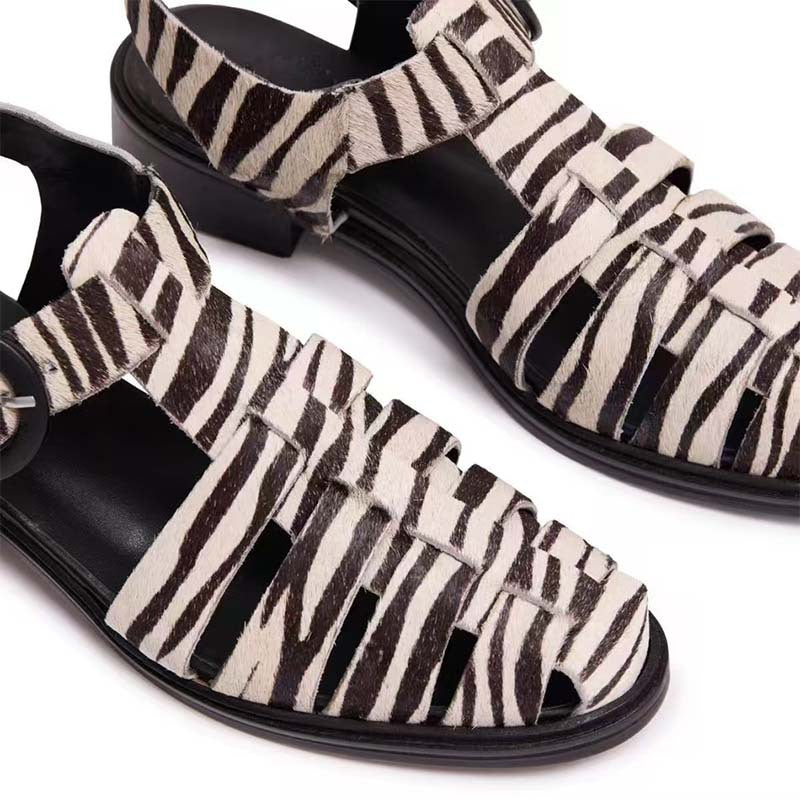 Femme Remme Åben-Tå Flade Sandaler med Rundt spænde Detalje Stilla