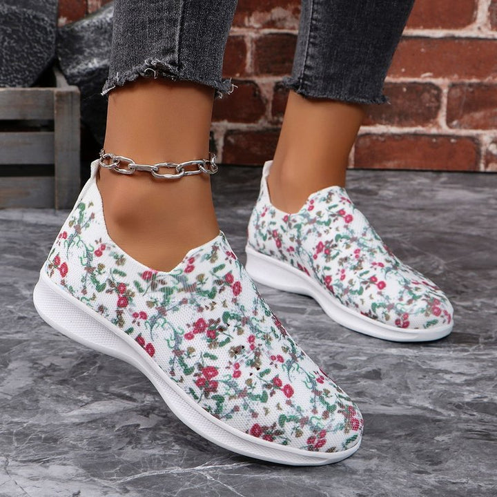 Dame Behagelige Slip-On Sneakers med blomsterdesign og åndbar overflade Stilla