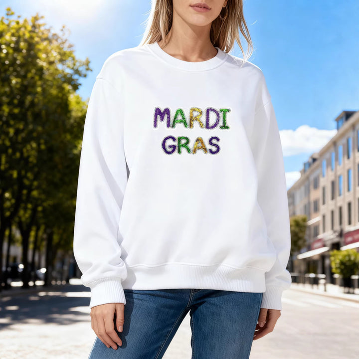 Women's sweatshirt with vibrant Mardi Gras lettering Stilla