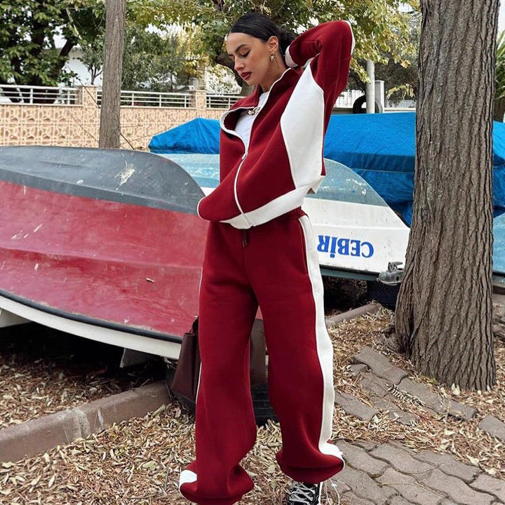 Kvinders sporty sweatshirt sæt med løs pasform og lynlås Skovae