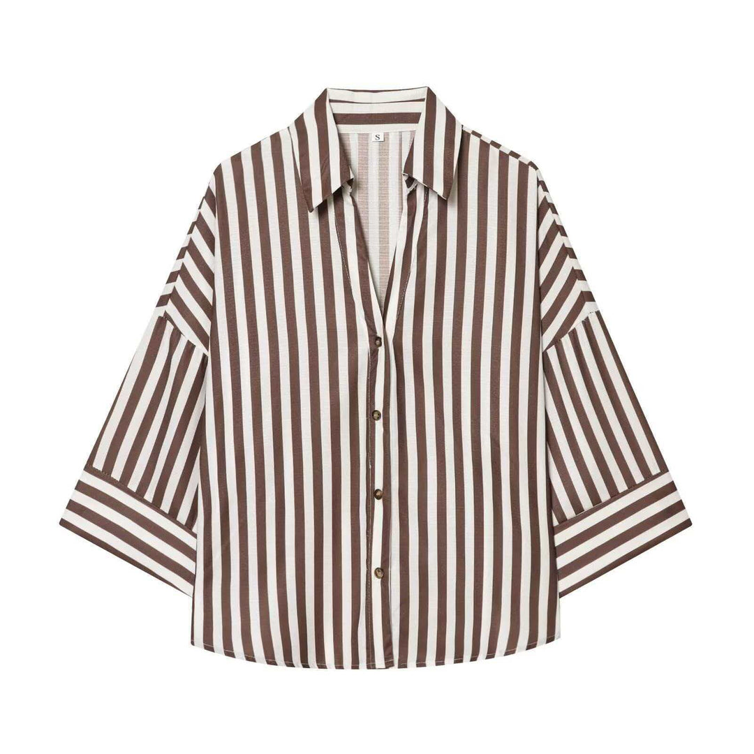 Kvinders moderne stribet bluse skjorte med oversized snit Stilla