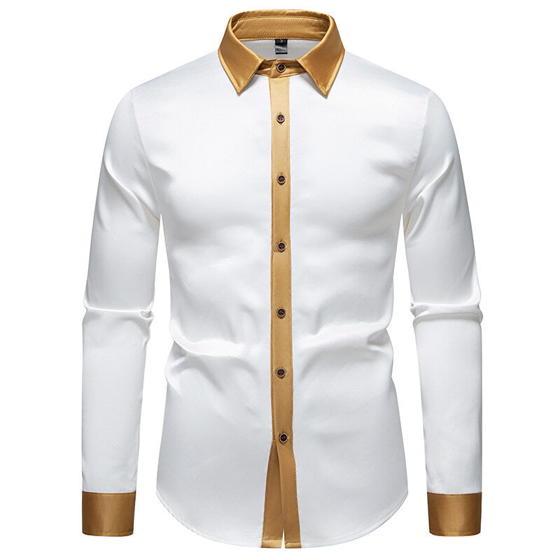 Herrer Elegante Satin-Krave Skjorte Stilla