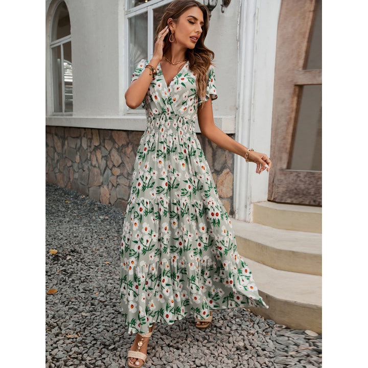 Femme Floral Print Maxi Kjole med Flæsekanter Stilla