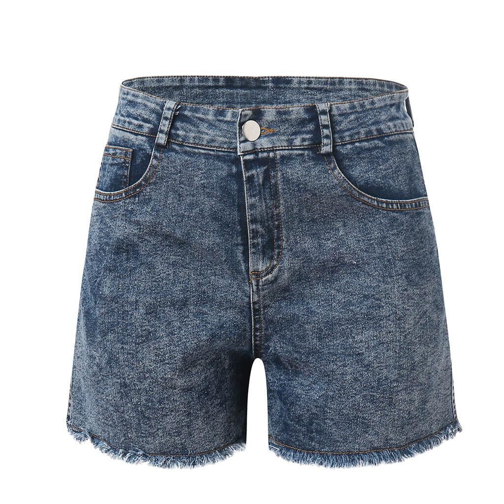 Dame højtaljede denim-shorts med frynset kant Skovae