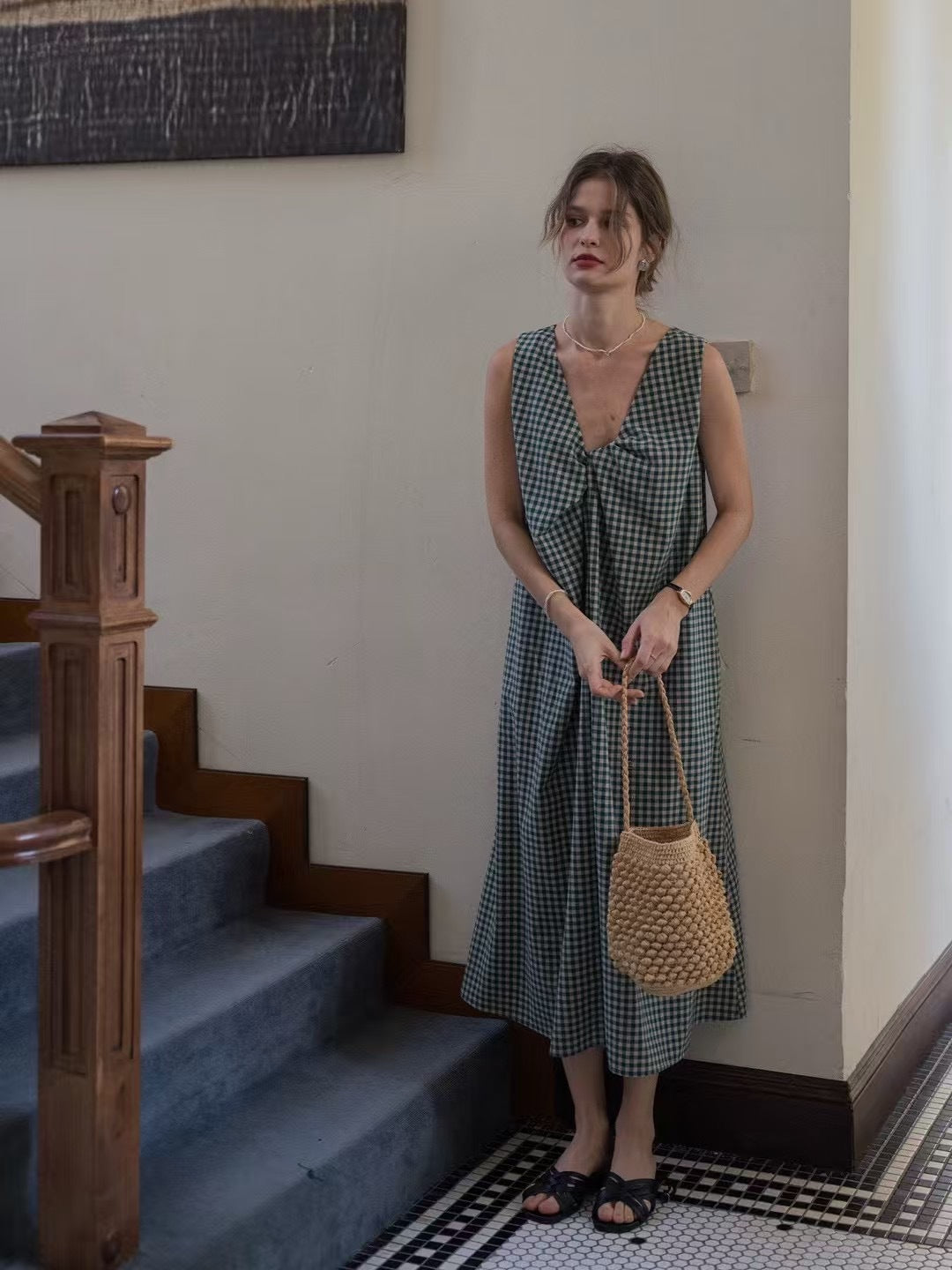 Femme Elegante Gingham Maxi Kjole Stilla