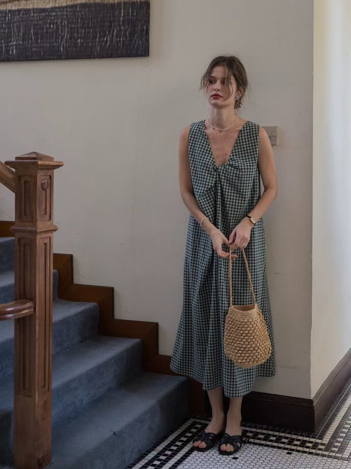 Femme Elegante Gingham Maxi Kjole Stilla